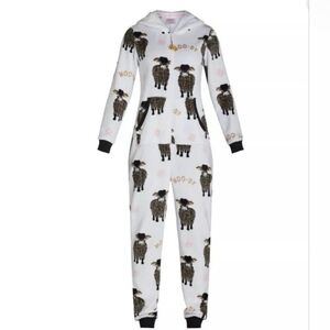 Just a Lil Moo-dy Highland Cow Jumpsuit Pajamas XS Women's New Costume Plush